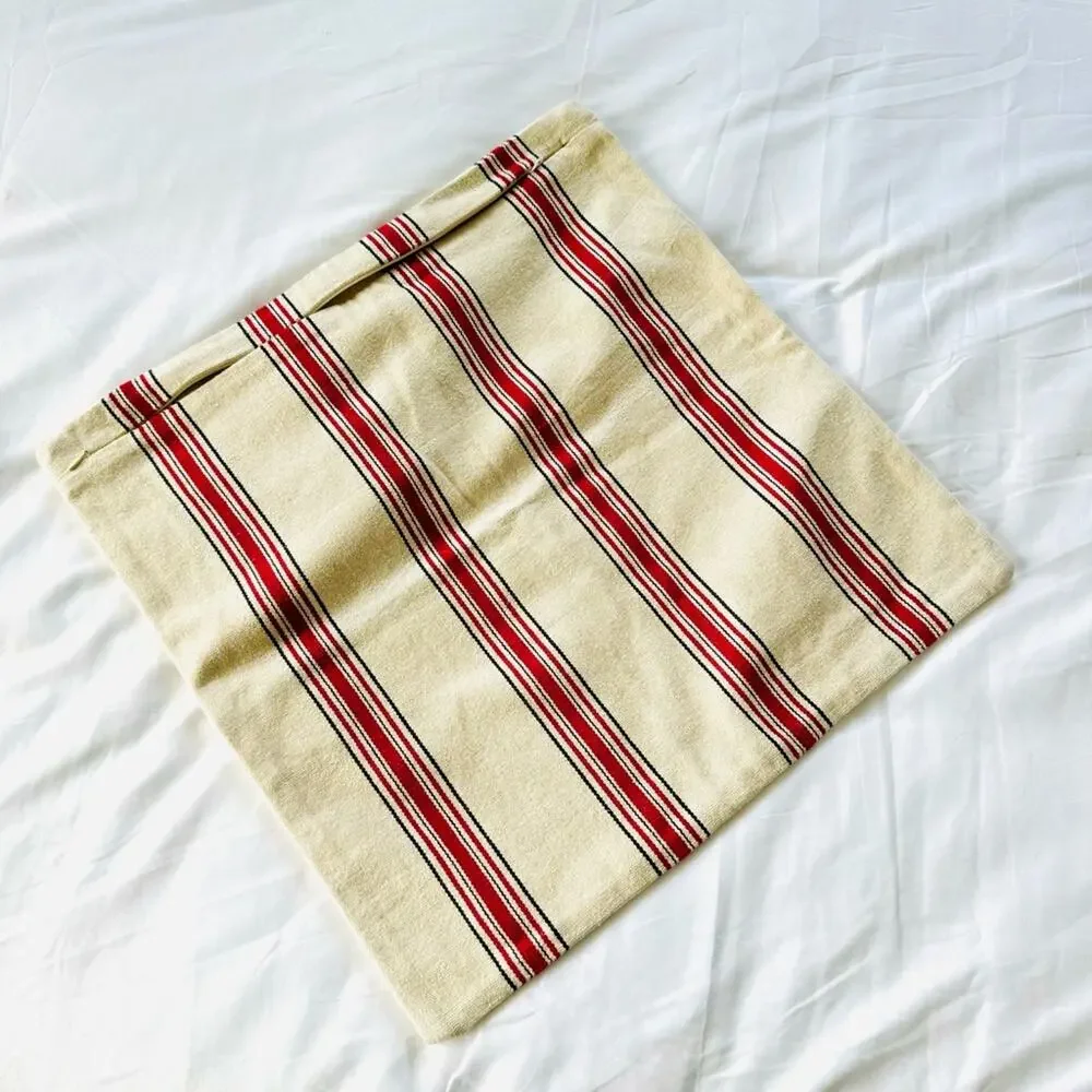 POTTERY BARN Red Black Tan Cream Bold Stripe Pattern Pillow Case Sham 20